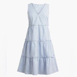 J. Crew Blue and White Striped V-Neck Dress